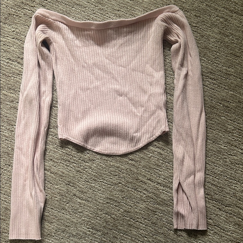 Garage Pink Off-Shoulder Ribbed Blouse